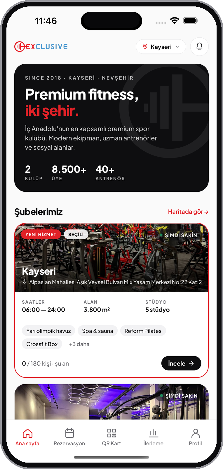 Exclusive Gym mobil uygulaması